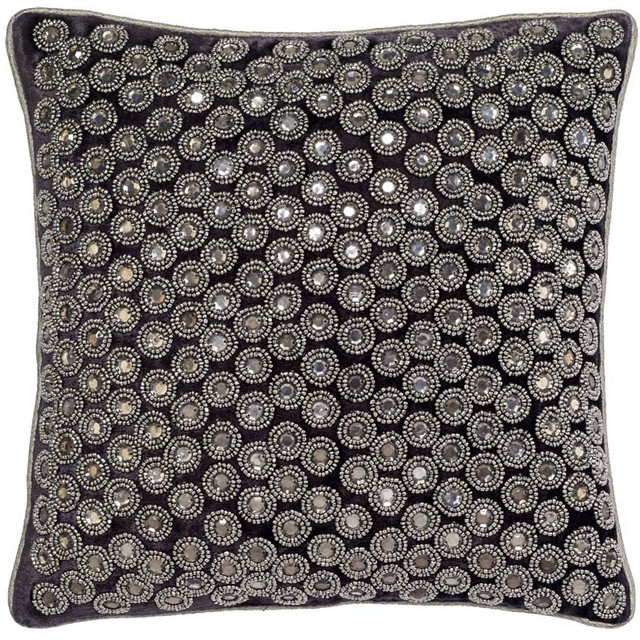 Ellora Casa by India's Heritage Sterling Velvet Crystal 12" Pillow in Grey