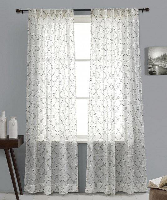 Cascade Embroidered Linen Sheer Curtain in Ivory by Ellora Casa by India's Heritage