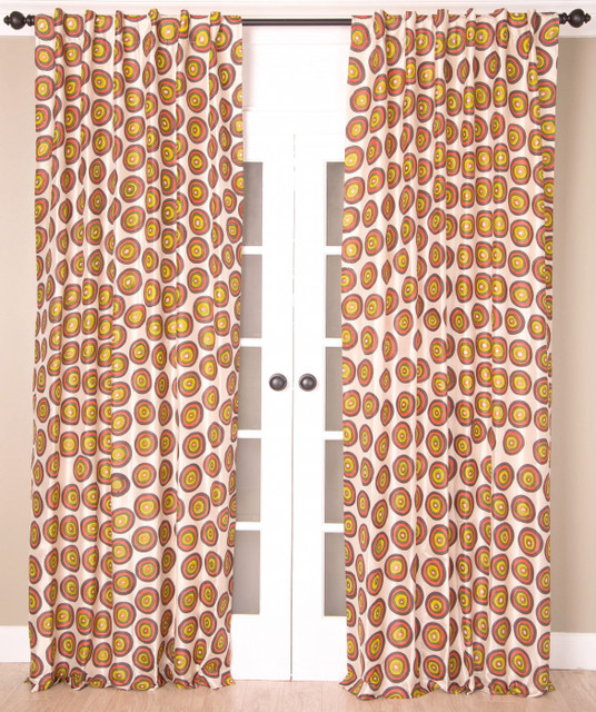 Circles Silk Dupioni Print Curtain in Beige by India's Heritage Circles Silk Dupioni Print Curtain in Beige by India's Heritage