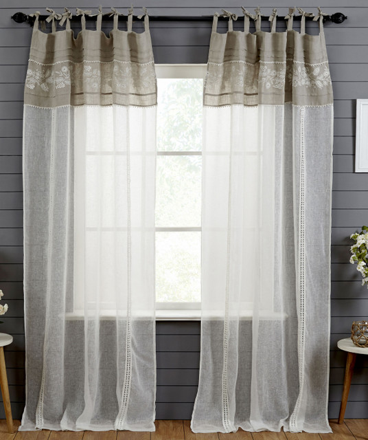 Linen Lace Embroidery Curtain in Ecru by India's Heritage