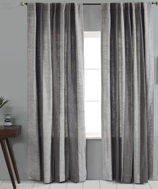 Riviera Linen Grey Stripe Curtain by Ellora Casa by India's Heritage