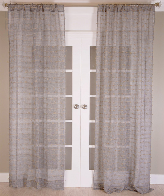 Sandy Knot Sheer with Jute Knots Curtain in Charcoal by Ellora Casa by India's Heritage