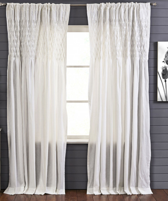 Smocking Stitch Linen Curtain in White by Ellora Casa by India's Heritage
