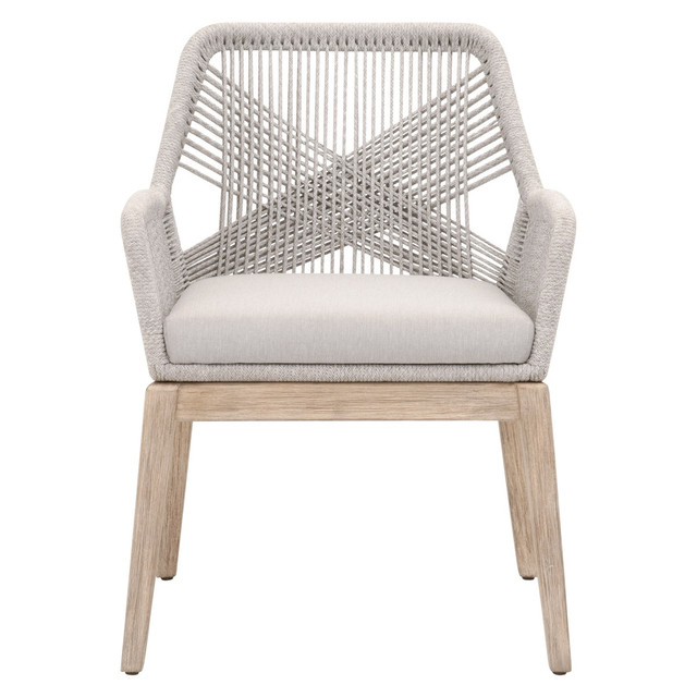 Essentials For Living - Loom Dining Arm Chair in Taupe & White Flat Rope, Performance Pumice, Natural Gray Mahogany (Set of 2)