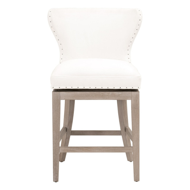 Essentials For Living Milton Swivel Counter Stool in LiveSmart Peyton Pearl, Natural Gray Ash (Set of 2)