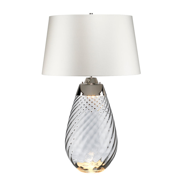 Large Lena Table Lamp in Smoke With Off White Satin Shade By Lucas + McKearn Large Lena Table Lamp in Smoke With Off White Satin Shade By Lucas + McKearn