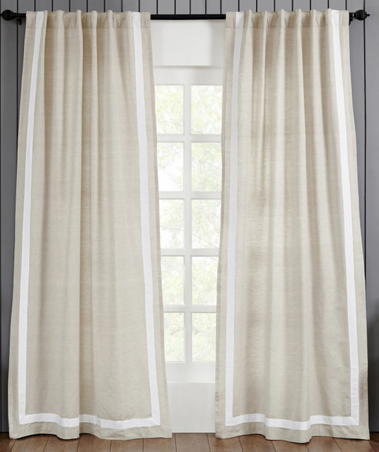 Amalfi Bordered Linen Cotton Curtain in Natural White by Ellora Casa by India's Heritage