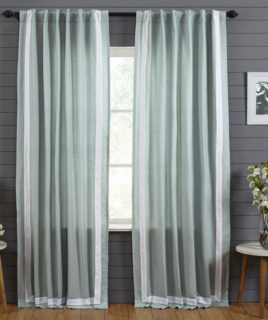 Amalfi Bordered Linen Cotton Curtain in Mosaic White by Ellora Casa by India's Heritage