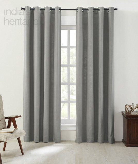 Basket Weave Grommet Curtain in Grey by Ellora Casa by India's Heritage
