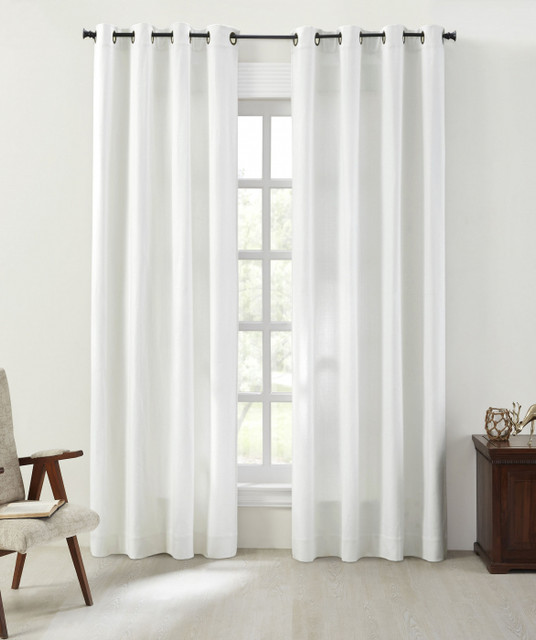 Basket Weave Grommet Curtain in White by India's Heritage