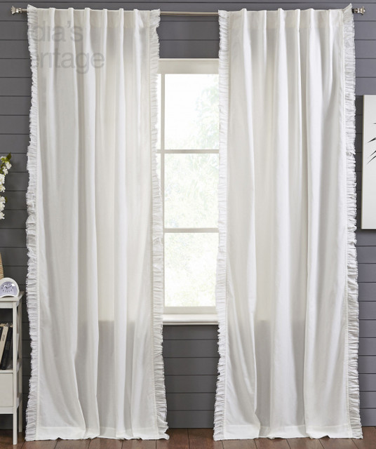 Bohemian Frayed Linen Curtain in White by Ellora Casa by India's Heritage