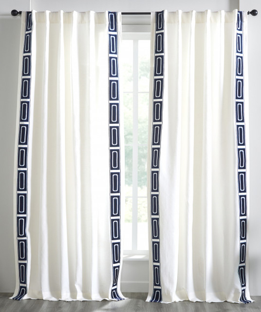 Hadlee Linen Embroidery Curtain Ivory Navy by Ellora Casa by India's Heritage