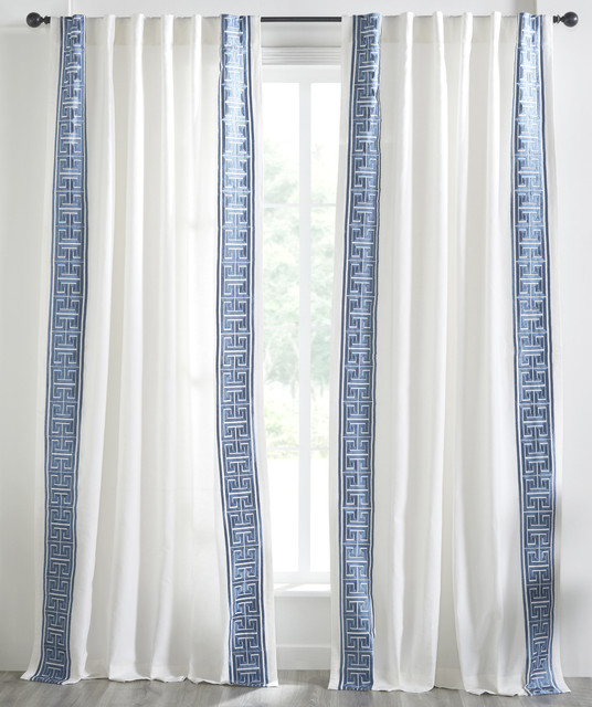 Hallmark Linen Embroidery Curtain Ivory Navy by Ellora Casa by India's Heritage