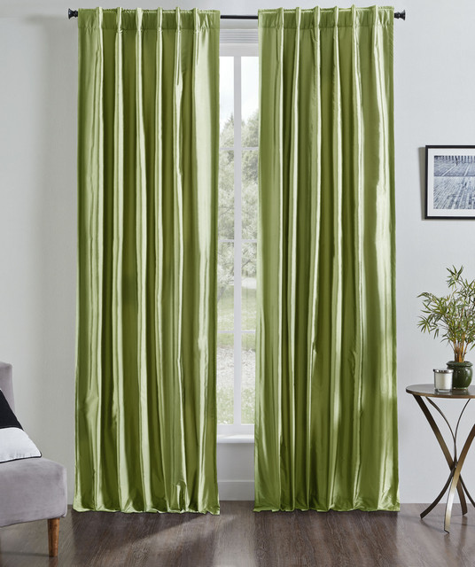 Valencia Faux Silk Taffeta Curtain in Leaf Green by Ellora Casa by India's Heritage