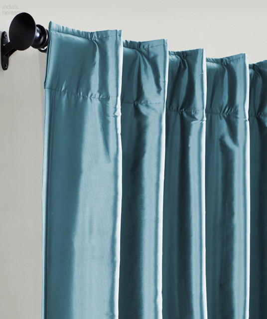 Valencia Faux Silk Taffeta Curtain in Seafoam Blue by Ellora Casa by India's Heritage