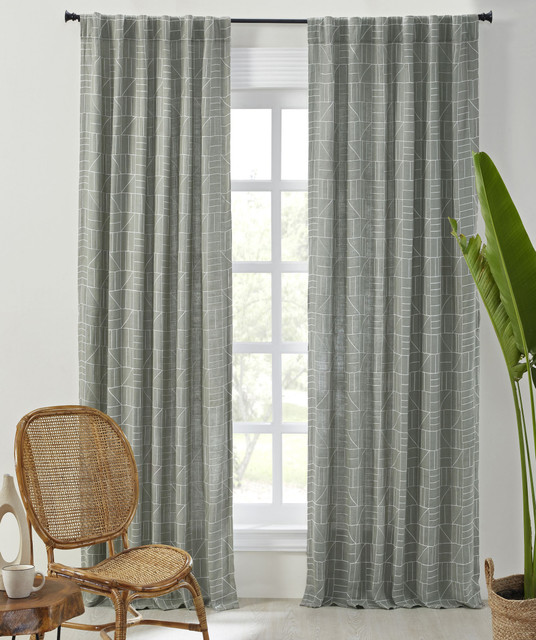 Modern Abstract Design Linen Curtain in Grey by India's Heritage