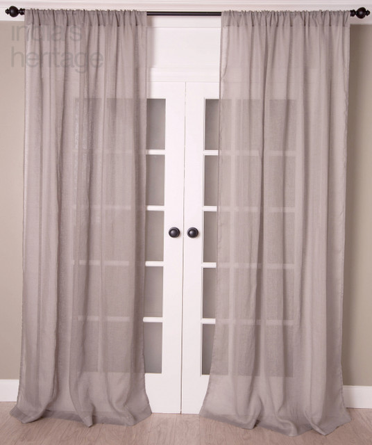 Superior Linen Sheer Curtain in Asphalt Grey by Ellora Casa by India's Heritage