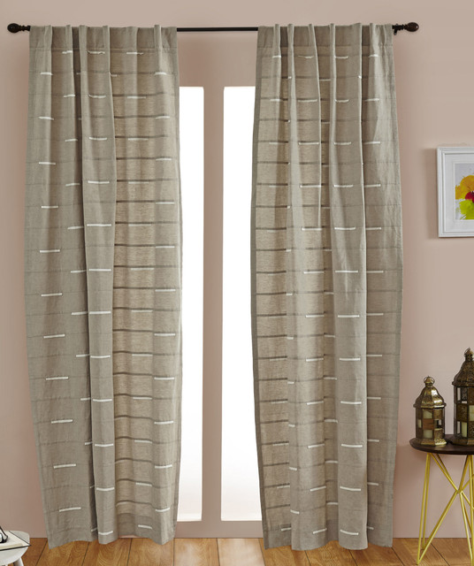 Westwood Linen Cotton Applique Curtain in Natural by India's Heritage Westwood Linen Cotton Applique Curtain in Natural by India's Heritage