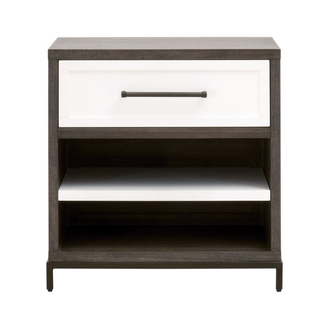 Essentials For Living - Wrenn 1-Drawer Nightstand Burnished Brown Acacia, Matte White, Antique Bronze Essentials For Living - Wrenn 1-Drawer Nightstand Burnished Brown Acacia, Matte White, Antique Bronze