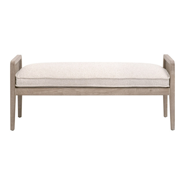 Essentials For Living - Leone Bench in LiveSmart Gellar Linen, Natural Gray Oak, Cane
