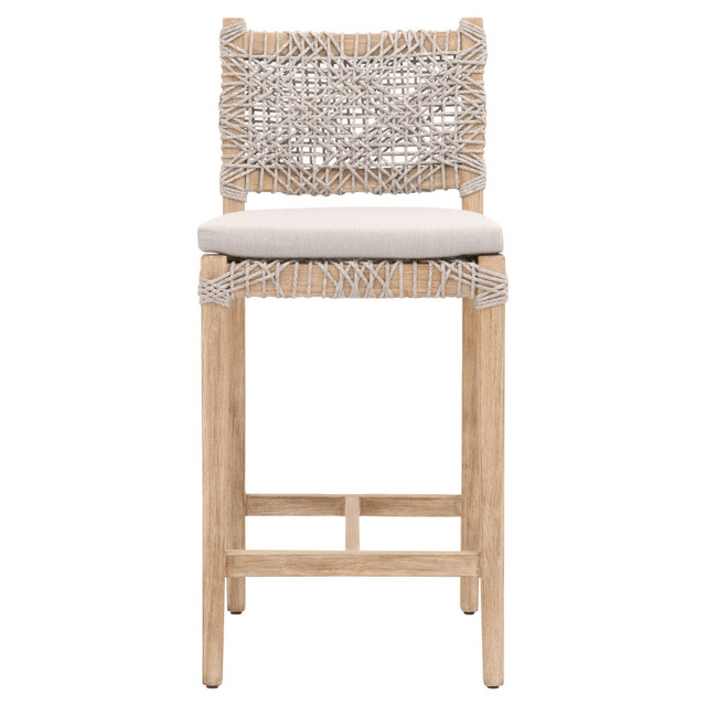 Essentials For Living - Costa Counter Stool in Taupe & White Flat Rope, Performance Pumice, Natural Gray Mahogany