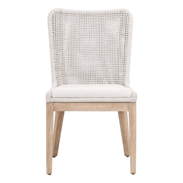 Essentials For Living Mesh Dining Chair in White Speckle Flat Rope, Performance White Speckle, Natural Gray Mahogany (Set of 2)
