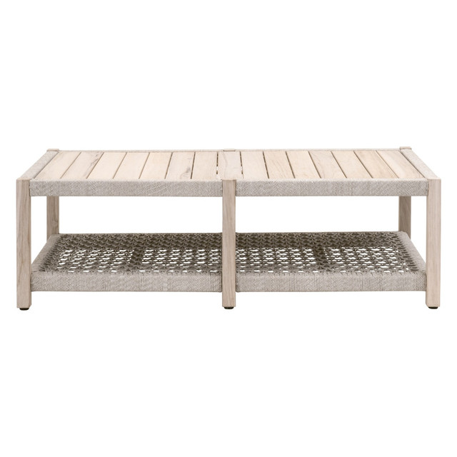 Essentials For Living Wrap Outdoor Coffee Table in Taupe & White Flat Rope & Gray Teak
