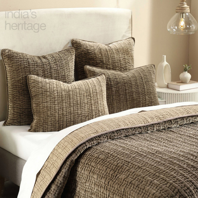 Empire Velvet Quilt in Coffee Bean by India's Heritage Empire Velvet Quilt in Coffee Bean by India's Heritage