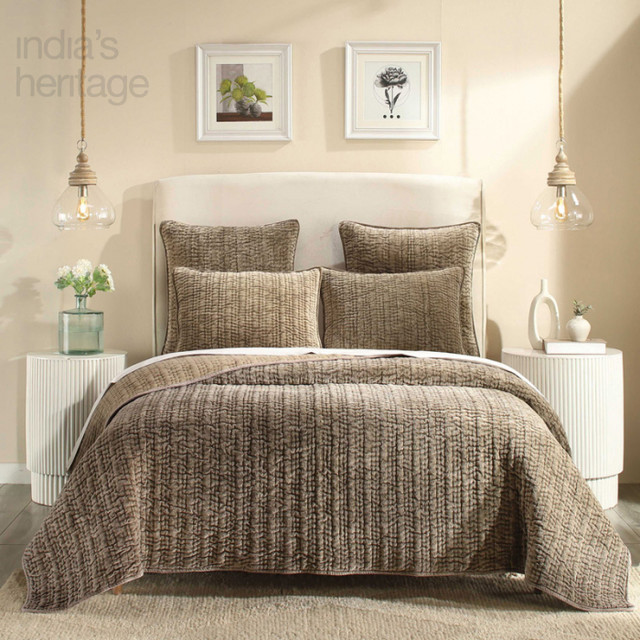 Empire Velvet Quilt in Coffee Bean by India's Heritage