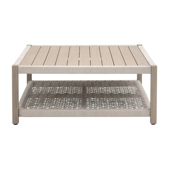 Essentials For Living - Wrap Outdoor Square Coffee Table in Oat Flat Rope, Washed Ever Teak