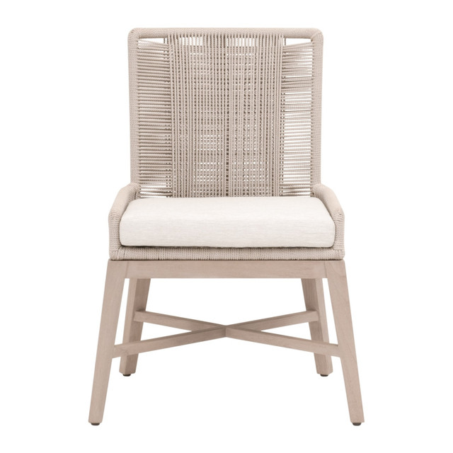 Essentials For Living Overlay Outdoor Dining Chair in Oyster Twist Rope, Performance White Speckle, Washed Ever Teak (Set of 2)