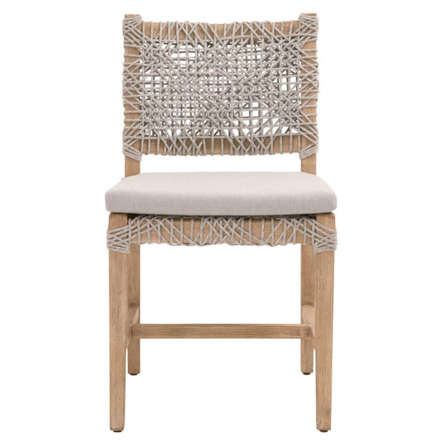 Essentials For Living - Costa Dining Chair in Taupe & White Flat Rope, Performance Pumice, Natural Gray Mahogany