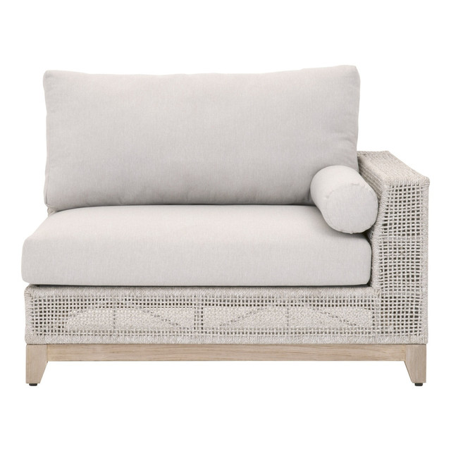 Essentials For Living – Tropez Outdoor Modular Right Facing 1-Arm Sofa - Taupe & White Flat Rope, Performance Pumice, Gray Teak Essentials For Living – Tropez Outdoor Modular Right Facing 1-Arm Sofa - Taupe & White Flat Rope, Performance Pumice, Gray Teak