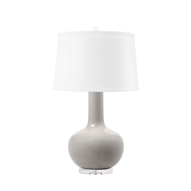 Villa & House - Pablo Lamp with Shade, 17-inch White Linen, Nickel & Steel Mist