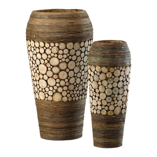 Wood Slice Oblong Containers in Birchwood And Walnut by Cyan Design