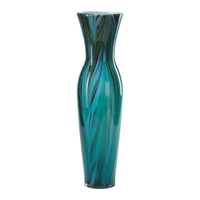 Tall Peacock Feather Vase in Multi Colored Blue by Cyan Design