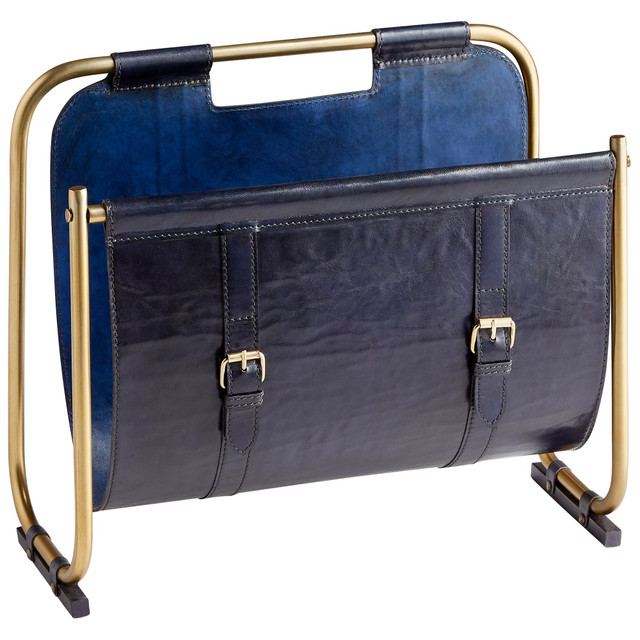 Granville Magazine Rack in Blue & Antique Brass by Cyan Design Granville Magazine Rack in Blue & Antique Brass by Cyan Design
