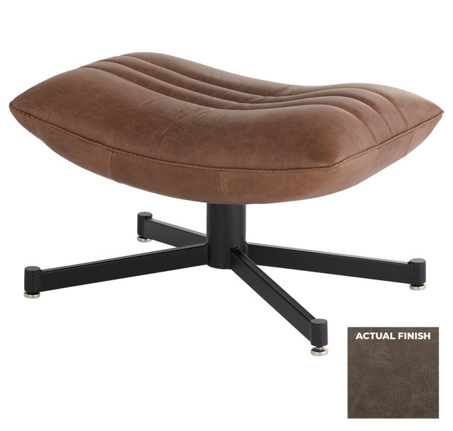 Eduarda Ottoman in Grey Distressed Leather by Cyan Design