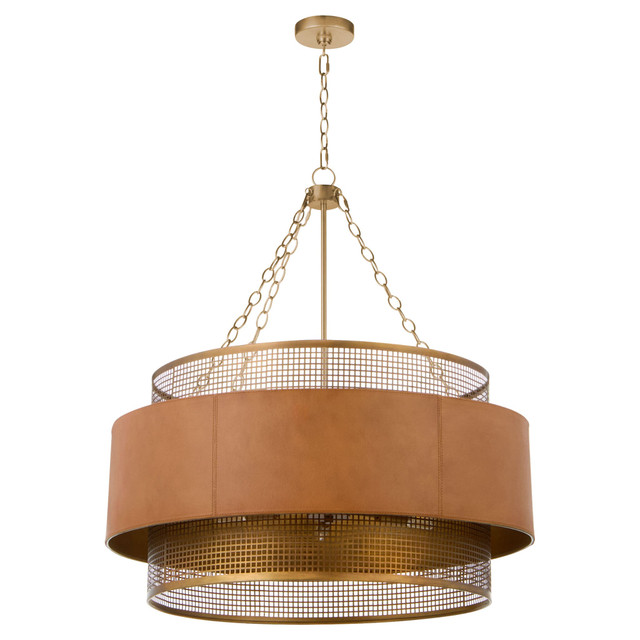 Leather Newcomb Chandelier in Aged Brass by Cyan Design