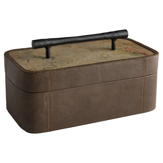 Tesoro Box Designed by J Kent Martin in Smoke Grey, Slate Veneer & Matte Black by Cyan Design