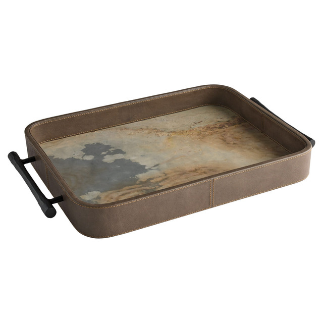 Small Tesoro Tray Designed by J Kent Martin in Smoke Grey, Slate Veneer & Matte Black by Cyan Design