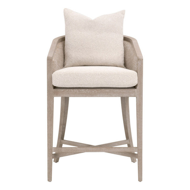 Essentials For Living - McGuire Counter Stool in LiveSmart Gellar-Linen, Natural Gray Oak & Cane