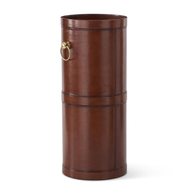 19.75 Inch Brown Leather Umbrella Stand by K&K Interiors 19.75 Inch Brown Leather Umbrella Stand by K&K Interiors