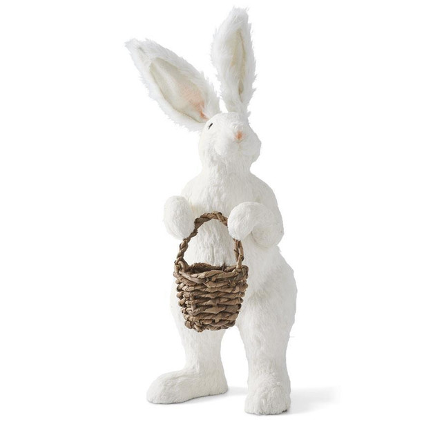 K&K Interiors 27 Inch White Standing Sisal Rabbit Holding Basket
