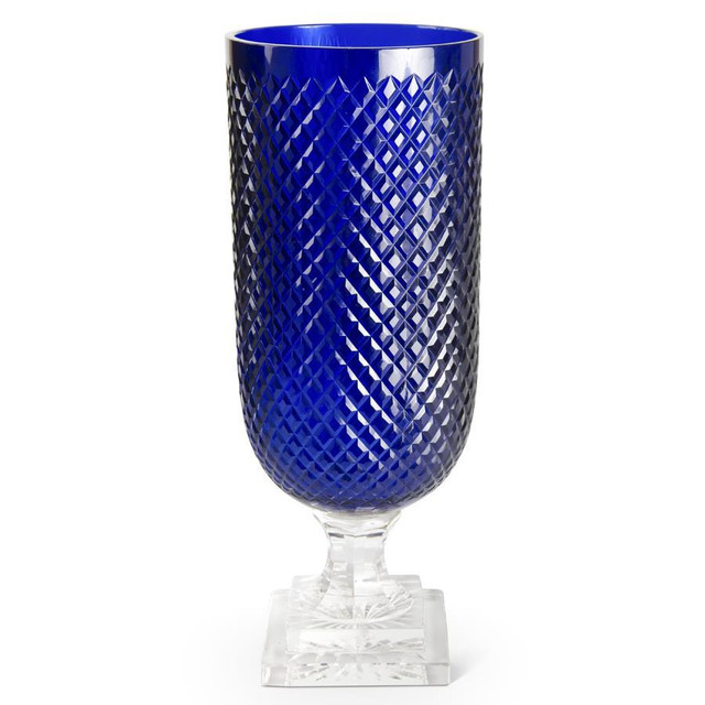 15 Inch Hobnail Sapphire Blue Vase on Clear Glass Pedestal by K&K Interiors 15 Inch Hobnail Sapphire Blue Vase on Clear Glass Pedestal by K&K Interiors