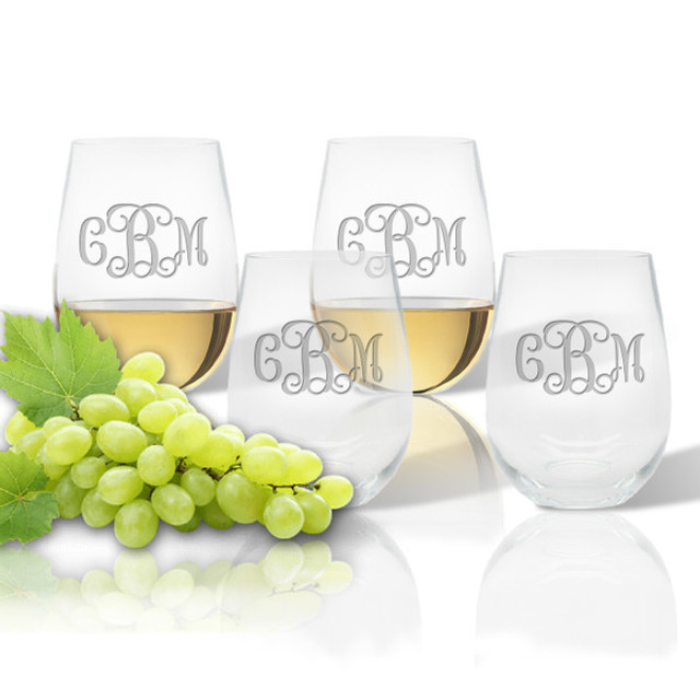 PERSONALIZED (Single Initial) Stemless Wine Tumbler - Set of 4, Tritan Unbreakable by Carved Solutions PERSONALIZED (Single Initial) Stemless Wine Tumbler - Set of 4, Tritan Unbreakable by Carved Solutions
