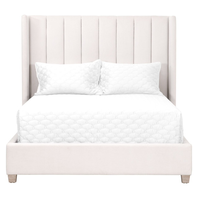 Essentials For Living - Chandler Cal King Bed in Cream Velvet, Natural Gray Oak Essentials For Living - Chandler Cal King Bed in Cream Velvet, Natural Gray Oak