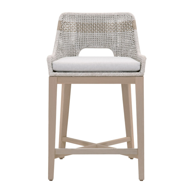 Essentials For Living - Tapestry Outdoor Counter Stool, Taupe & White Flat Rope