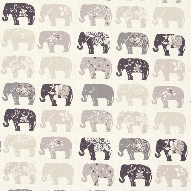 Elephants in Natural, Multipurpose Fabric by Clarke & Clarke