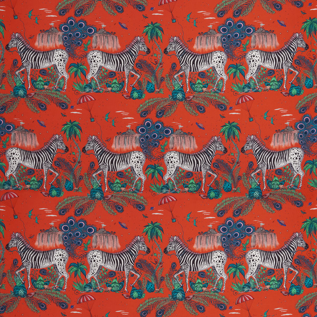 Lost World Satin in Red, Multipurpose Fabric by Clarke & Clarke
